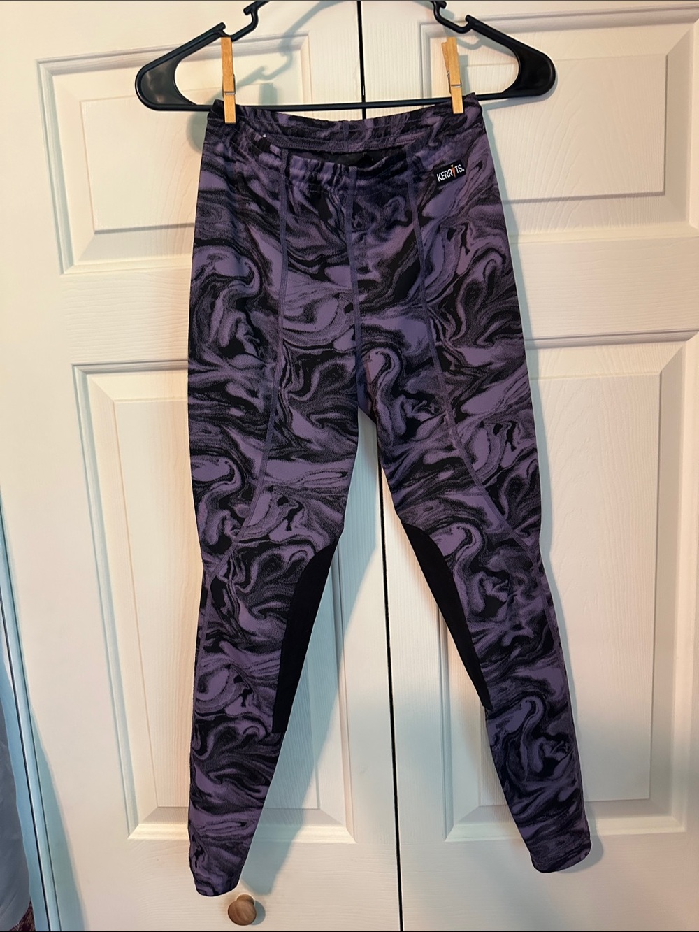 Kerrits Swirl-Print Purple Riding Tights with Black Panels